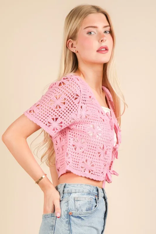 Front Tie Crochet Crop Top, image 2