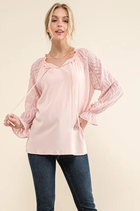 Leaves Shape Textured Sleeve Blouse, image 5