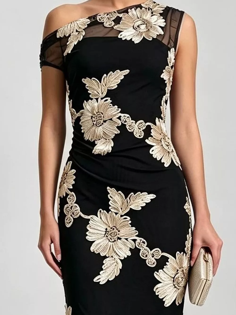 One-Shoulder Floral Embroidered Maxi Dress, image 32