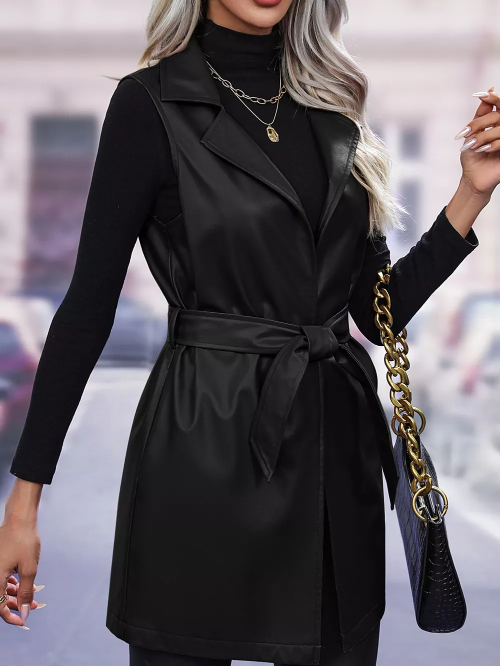 Tie Waist Longline Vest Coat, image 32