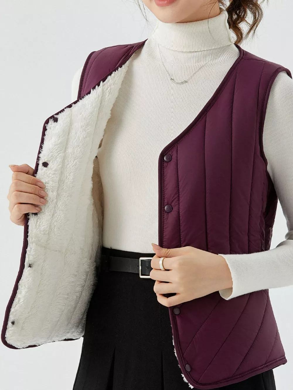 Full Size Quilted Button Up Vest Coat Plus Size, image 17