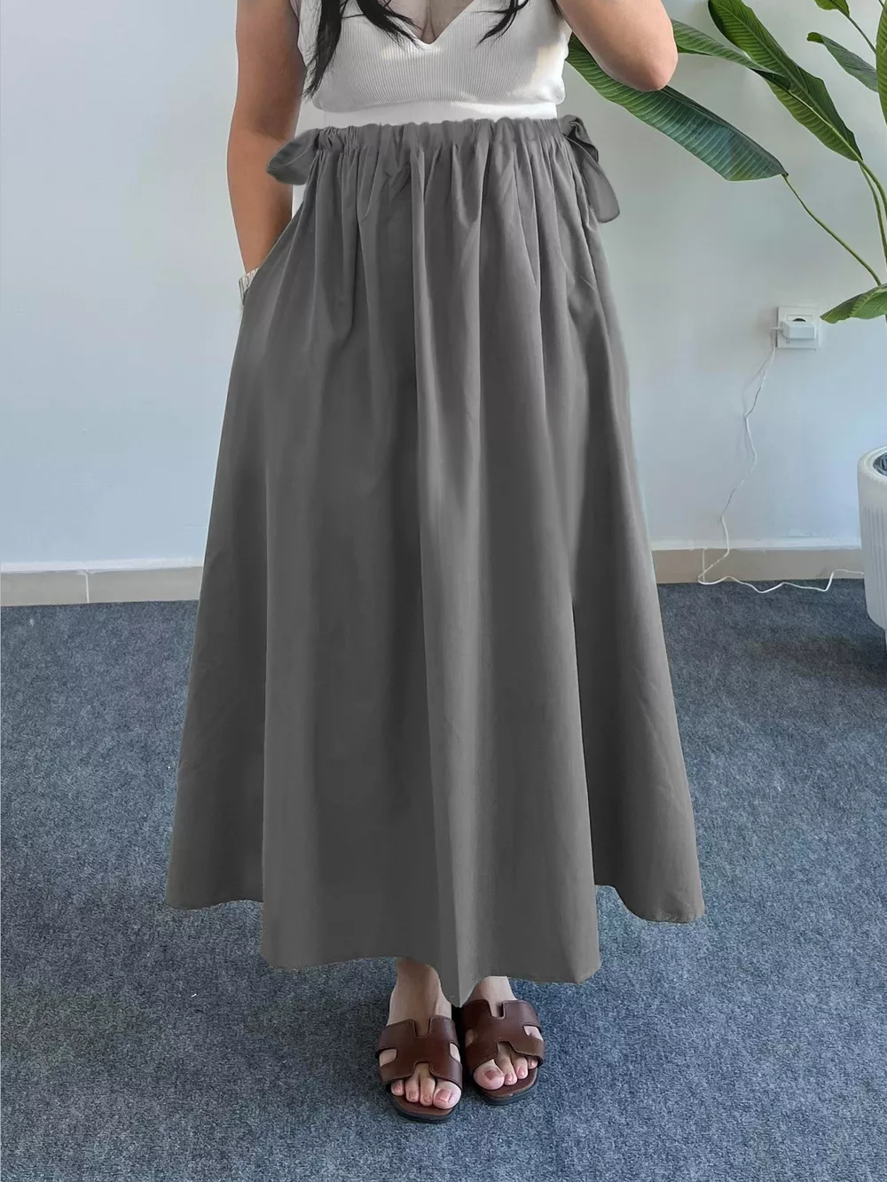 Flowy A-Line Midi Skirt with Pockets