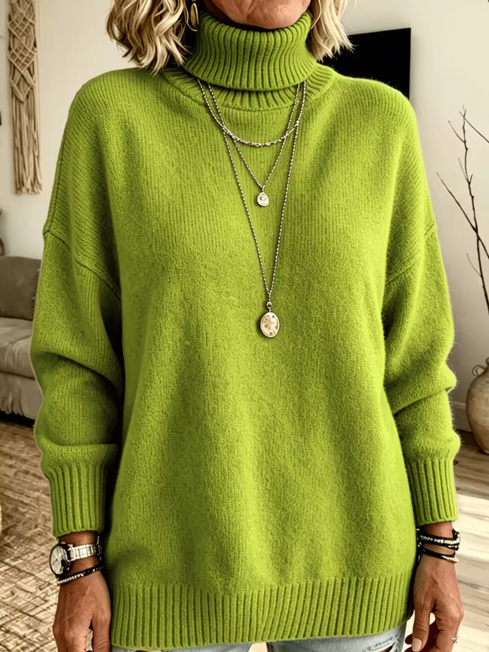 Turtleneck Dropped Shoulder Sweater, image 2