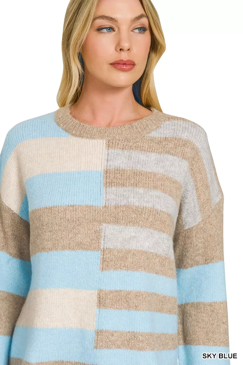 Zenana Lightweight Wool Blend Color Block Sweater, image 4