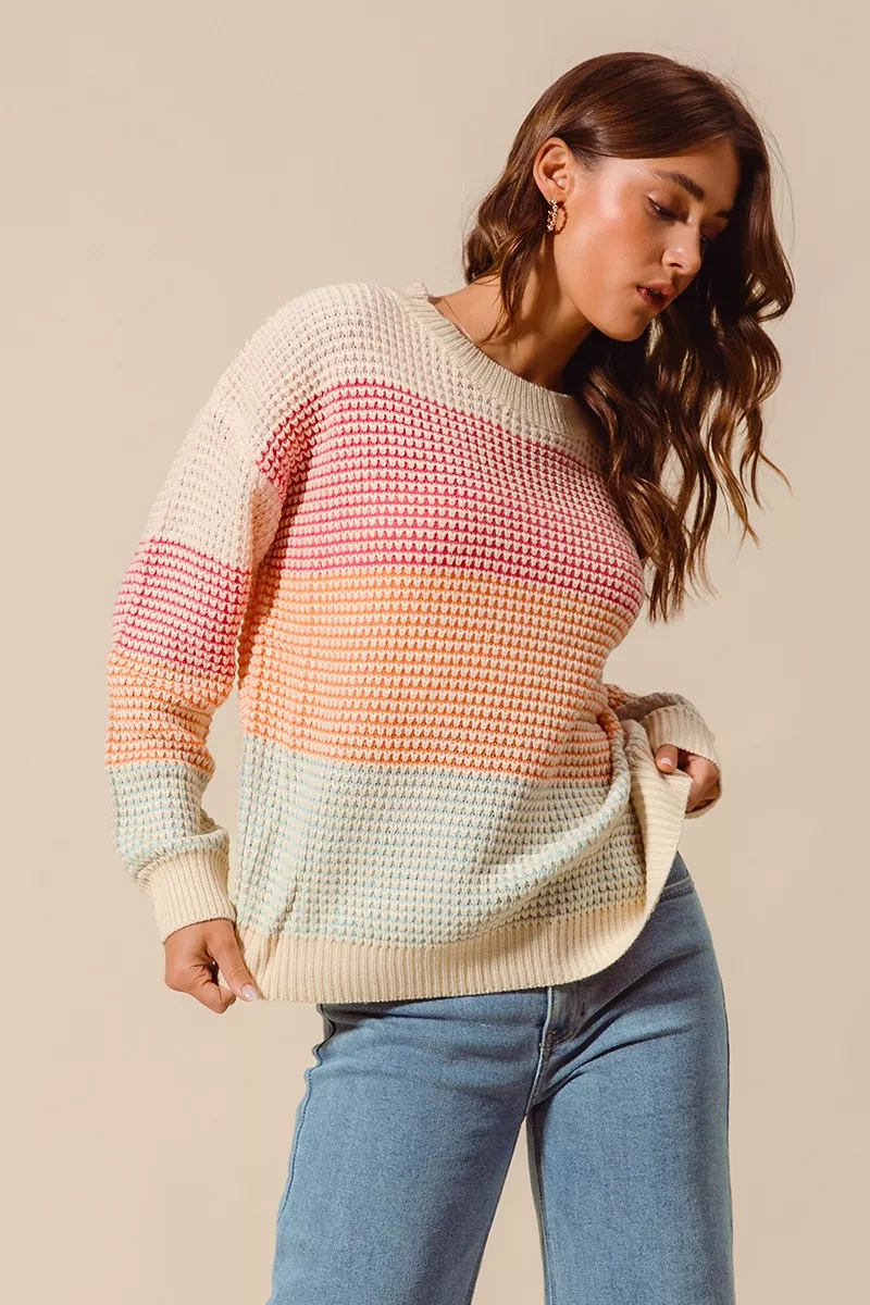 Multi Color Block Long Sleeve Sweater, image 7