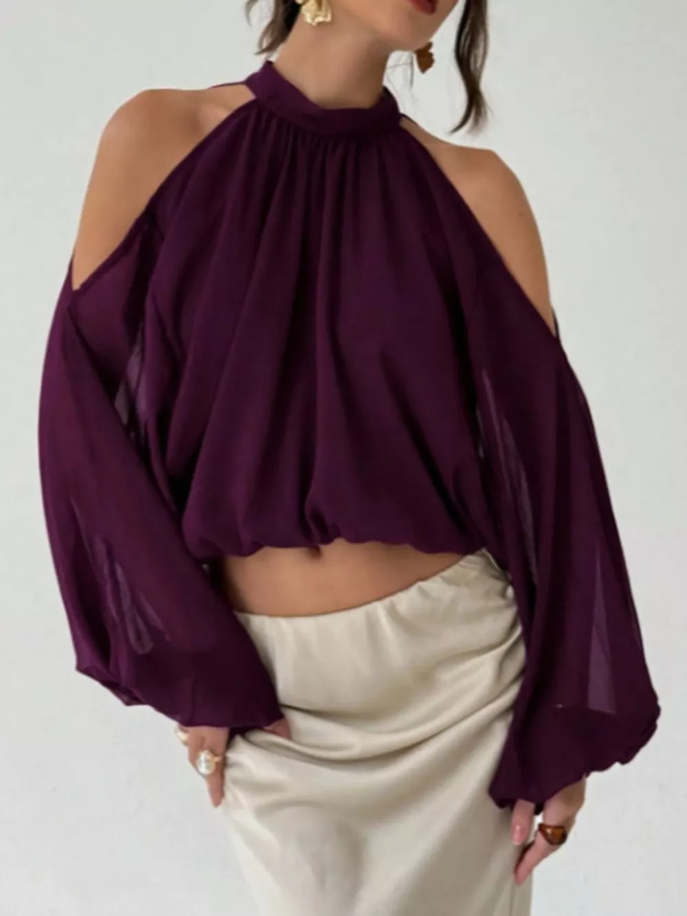 Cold-Shoulder Long Sleeve Blouse, image 14