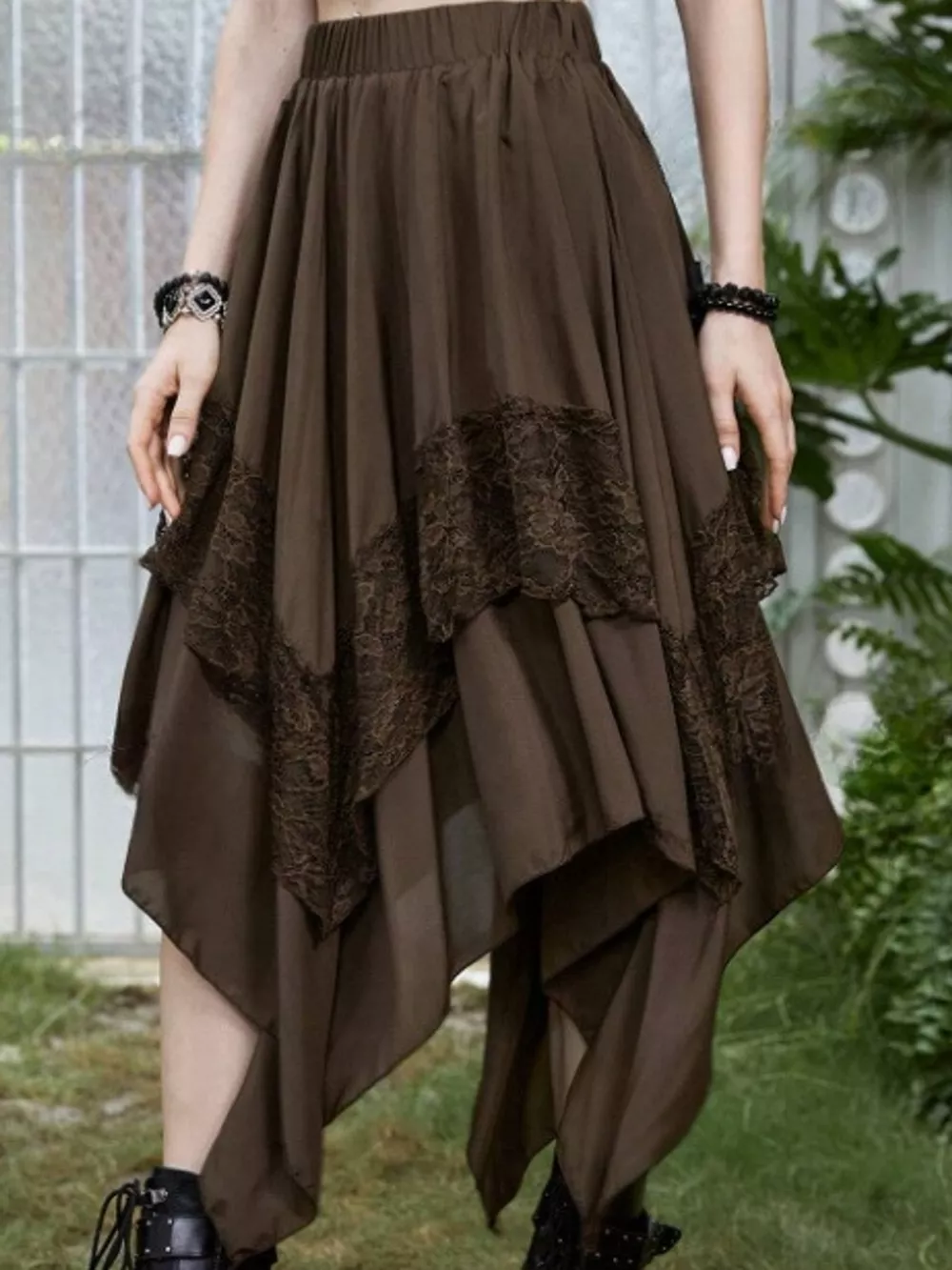 Full Size Asymmetrical Hem Lace Detail Skirt Plus Size, image 8