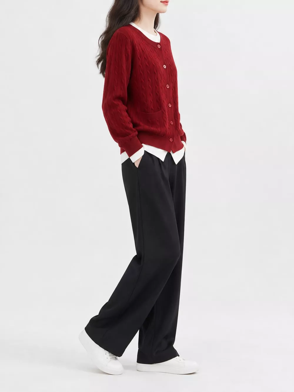 Cable-Knit Button-Down Cardigan, image 4