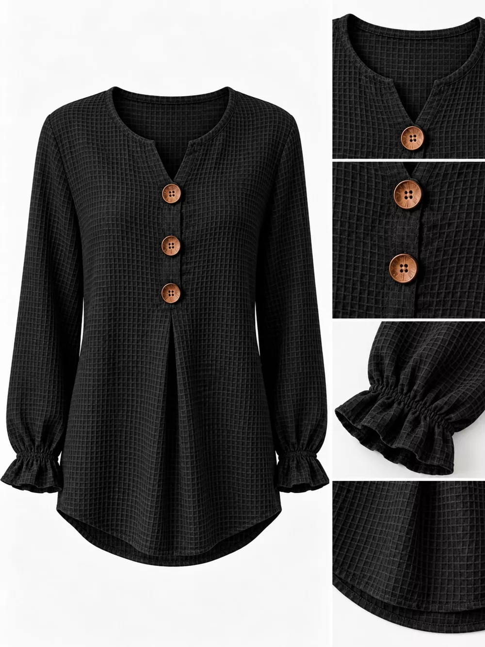 Full Size Waffle Knit Flounce Sleeve Blouse Plus Size, image 10