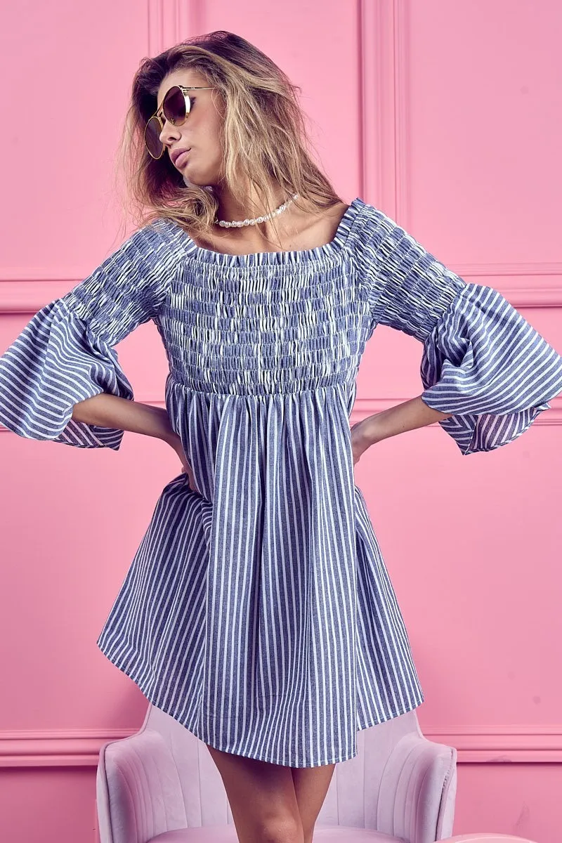 Smocked Off Shoulder Striped Dress, image 6