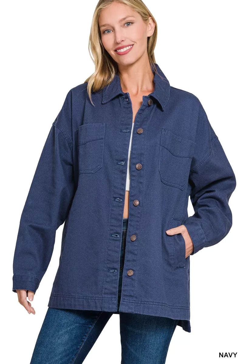 Oversized Collared Neck Button Front Shackets, image 2
