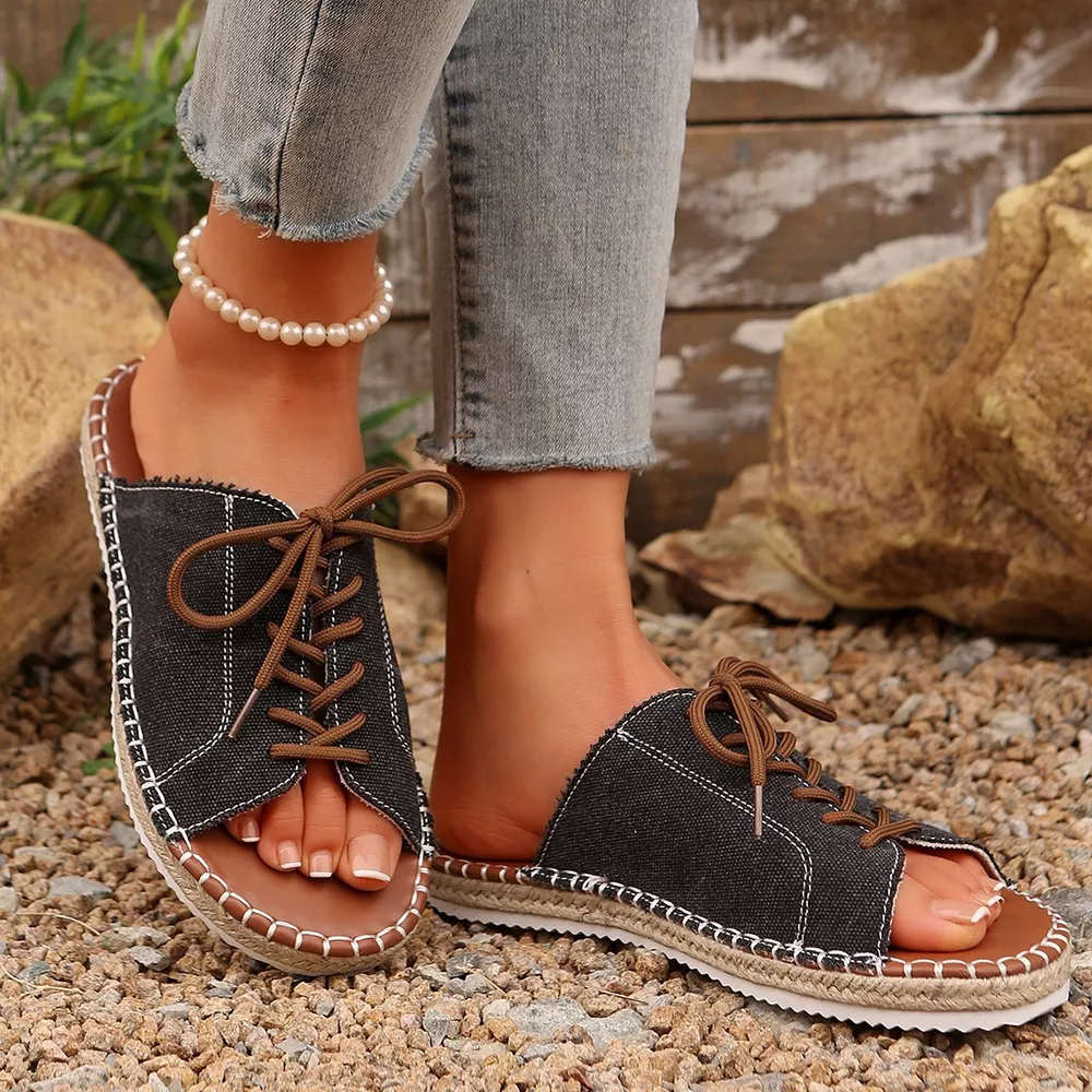Open Toe Lace Up Sandals
