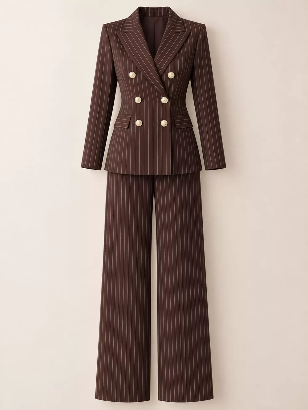 Double-Breasted Pinstripe Blazer and Wide-Leg Pants Set, image 30