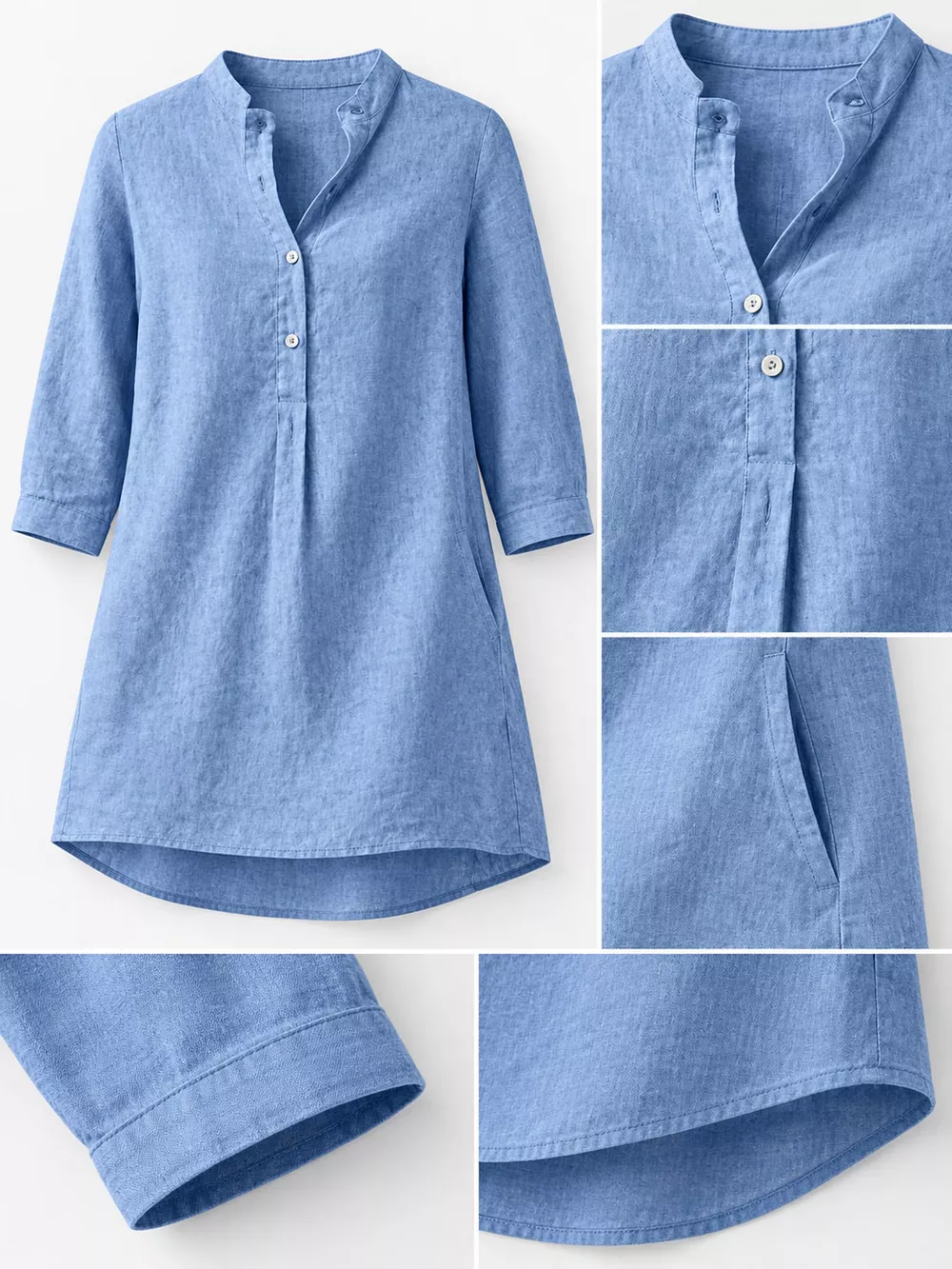Full Size Button Detail 3/4 Sleeve Blouse Plus Size, image 24