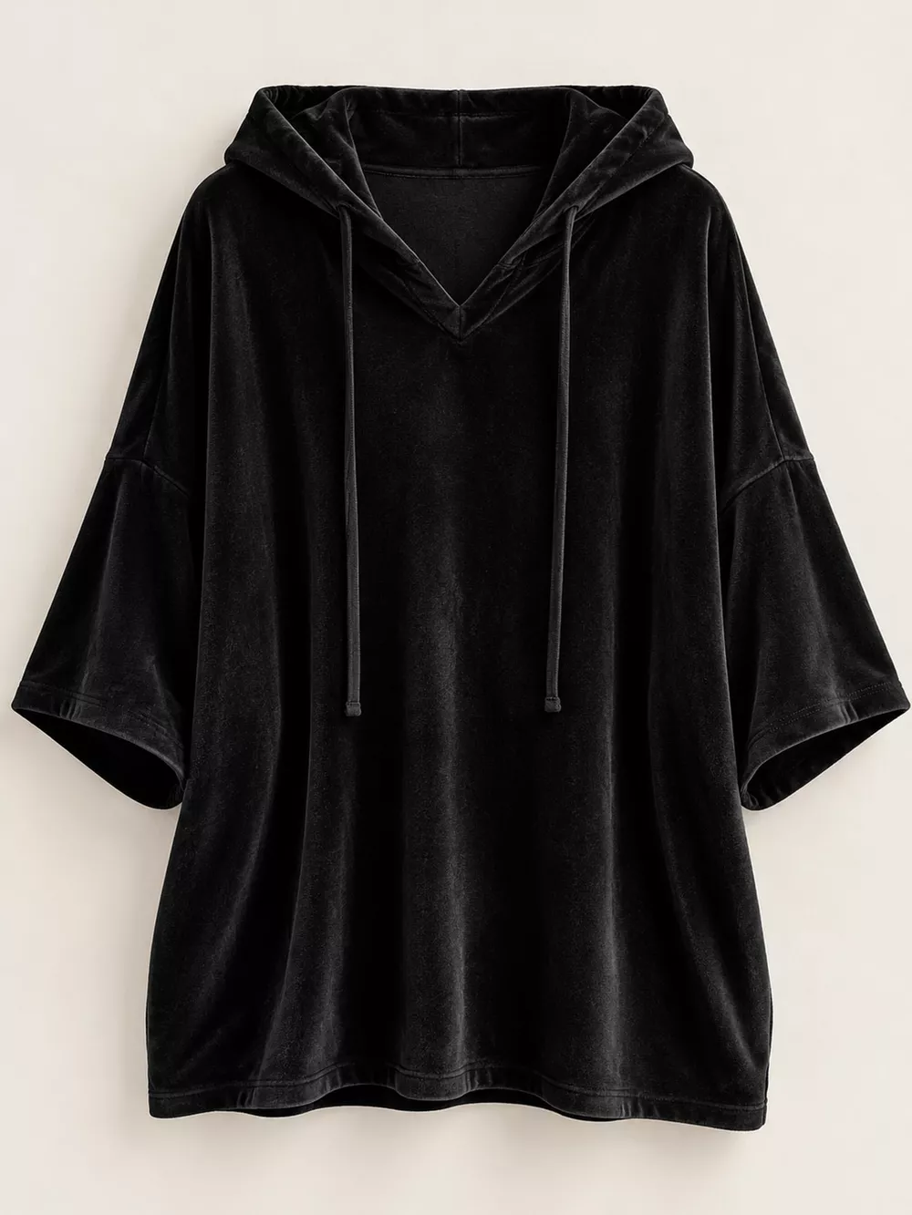 Full Size Velvet Half Sleeve Hoodie with Drawstring Plus Size, image 5