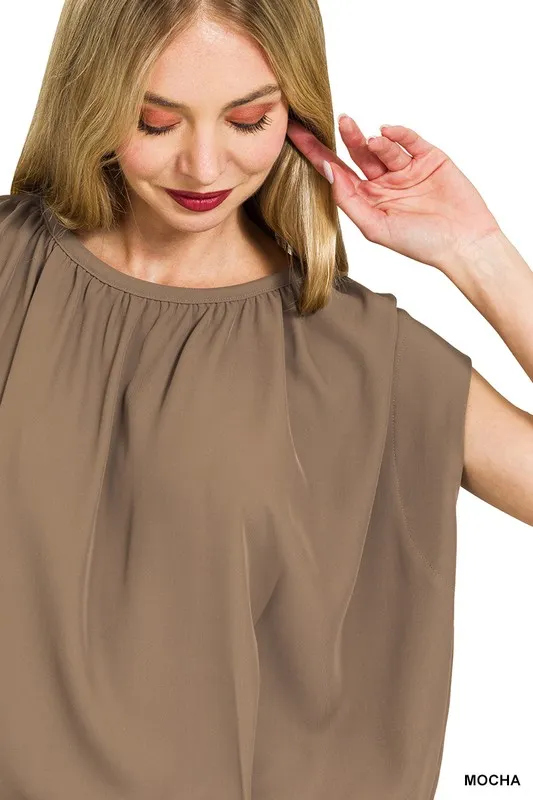 Woven Drawstring Tie Side Sleeveless Top, image 4