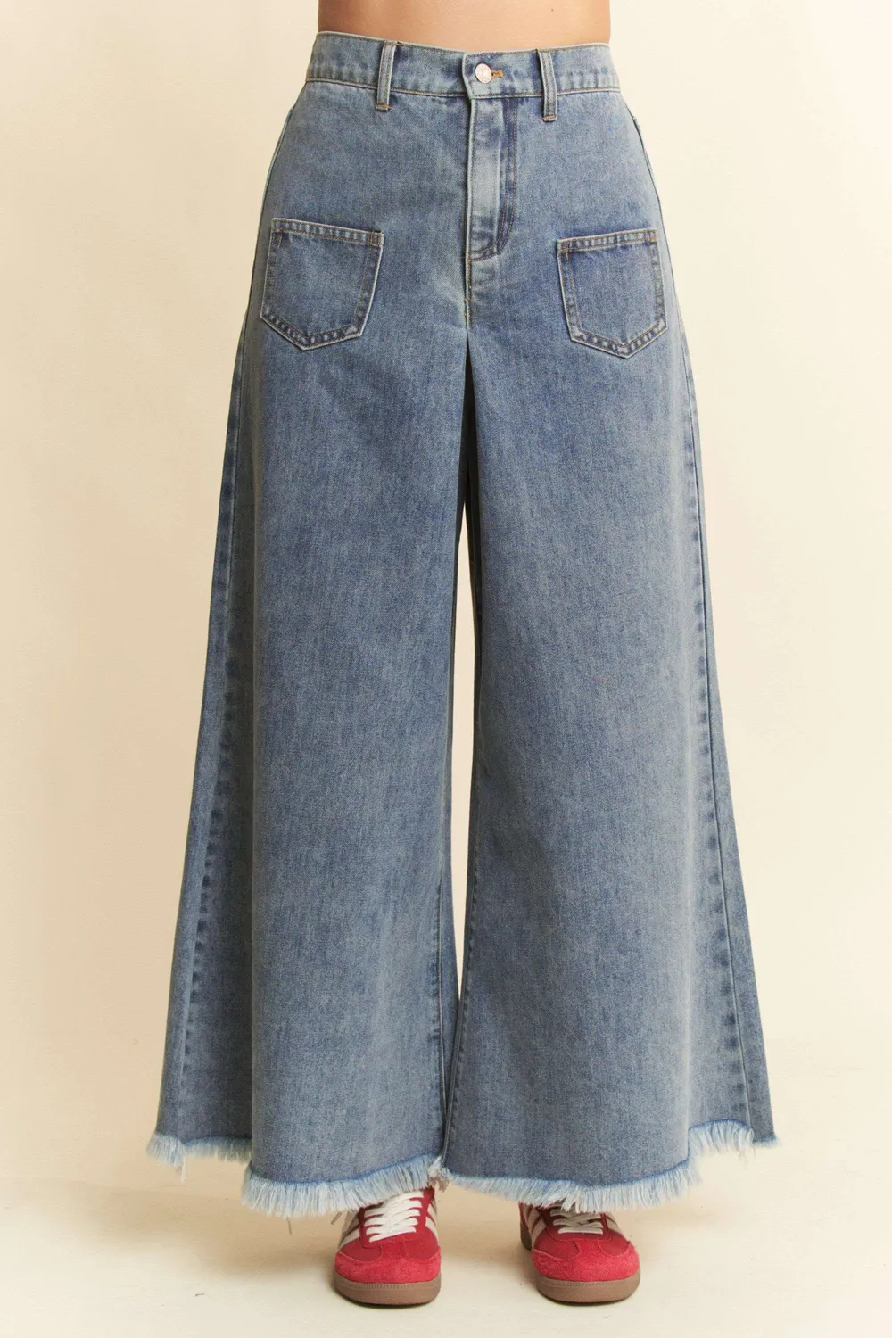 Patch Pocket Wide Leg Culotte Jeans, image 2