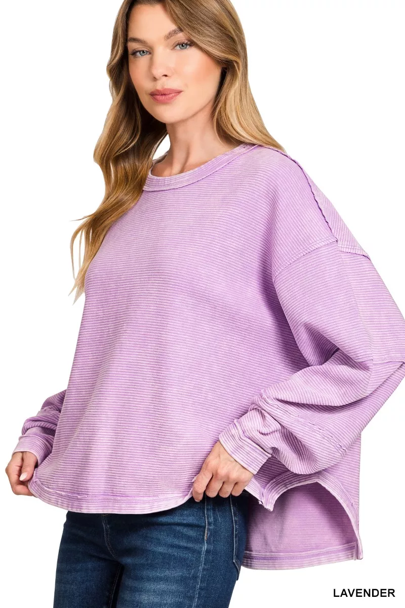 Acid Washed Exposed-Seam Sweatshirt, image 2