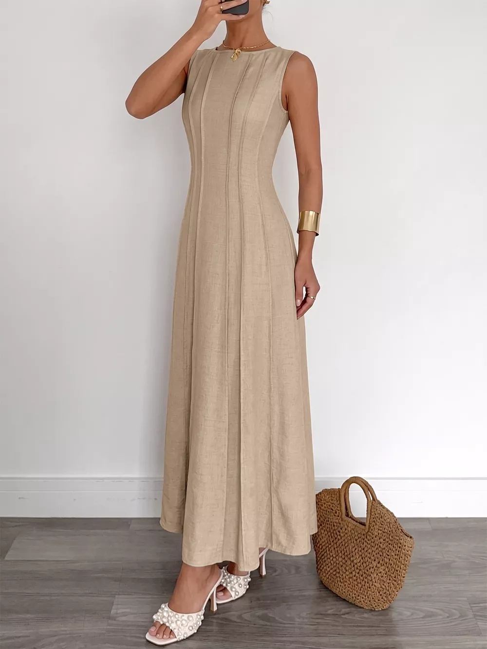 Round Neck Sleeveless Texture Maxi Dress, image 3