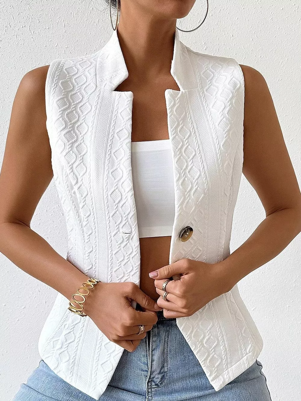 Textured Single-Breasted Vest Coat, image 2
