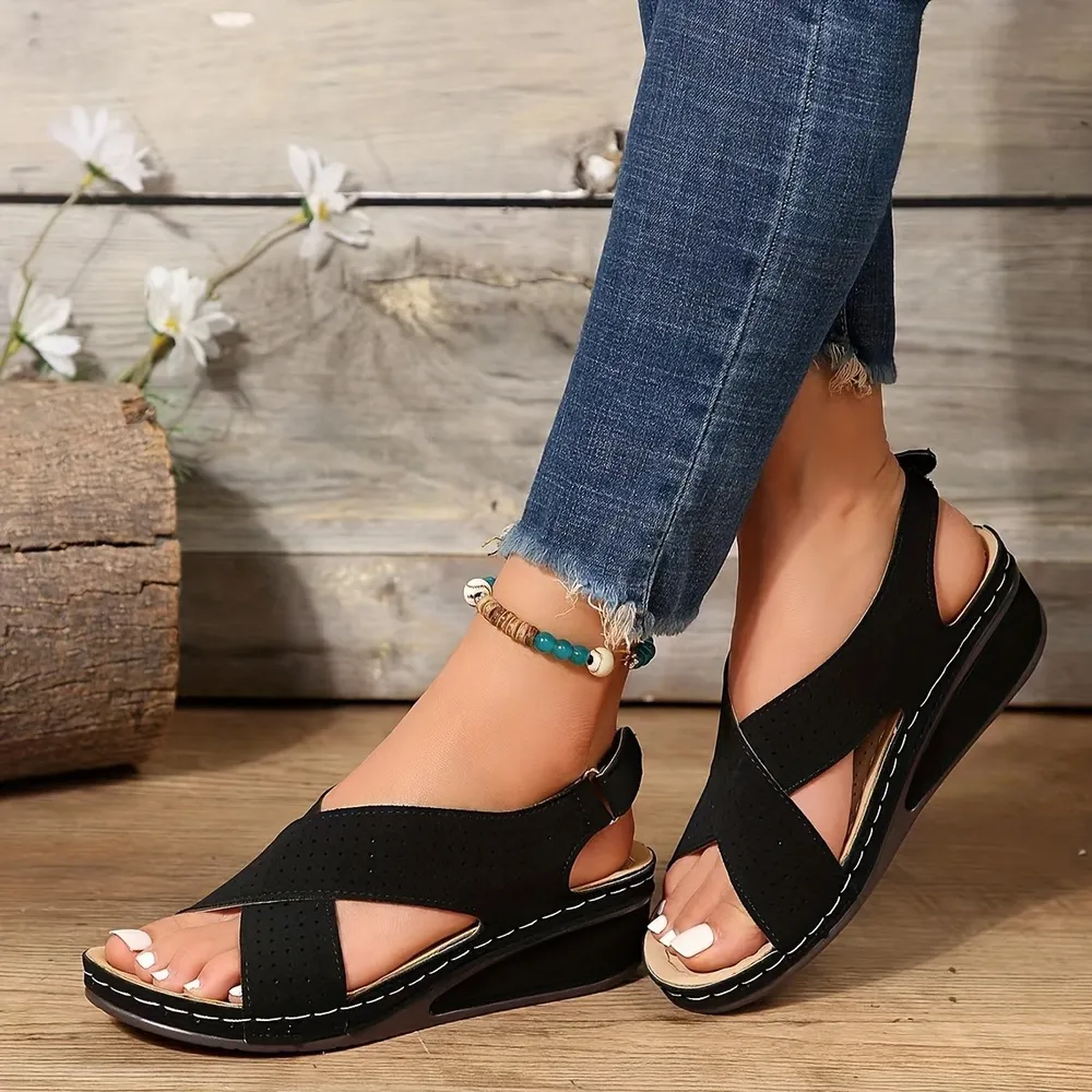 Criss-Cross Comfort Wedge Sandals, image 3