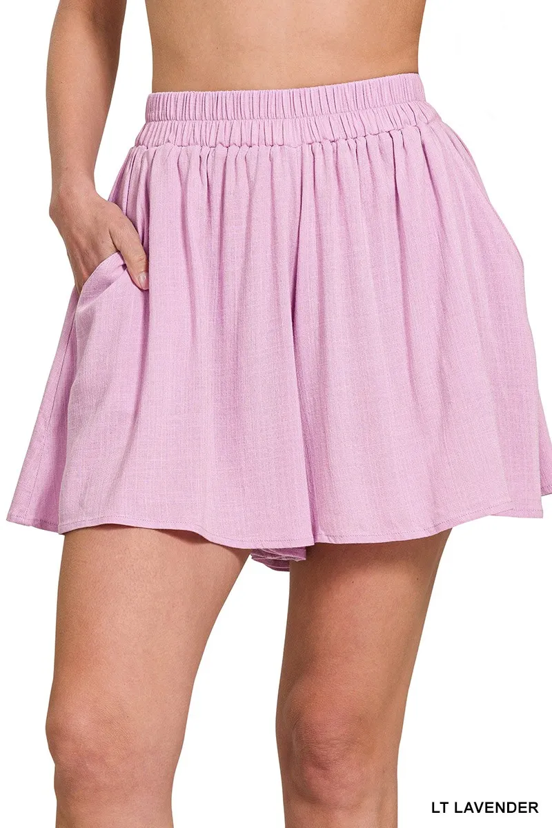 Woven Elastic Band Shorts With Pocket
