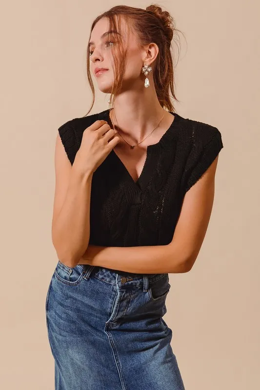 Notched Neck Cable Knit Sweater Vest, image 4