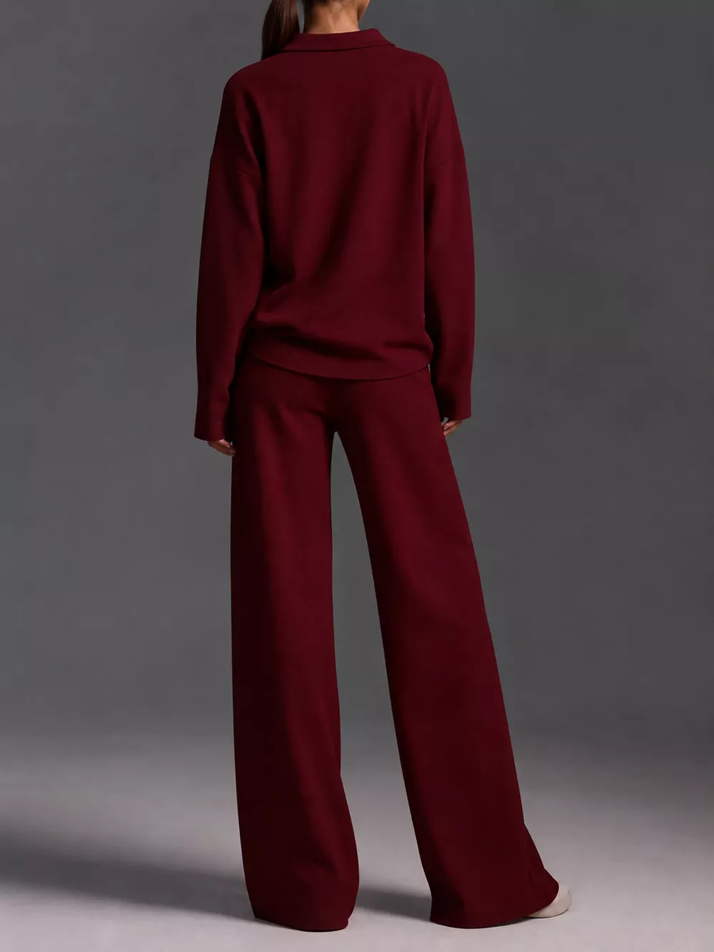 Polo Collar Top and Wide-Leg Pants Set, image 43