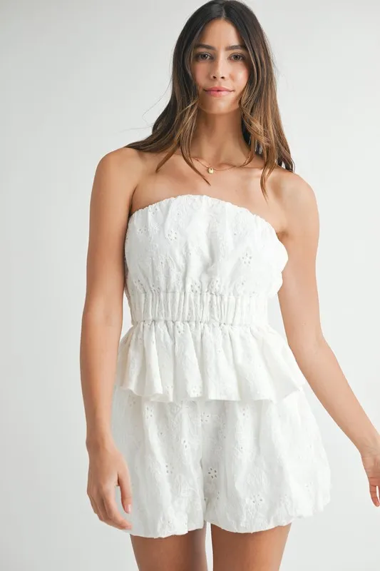 Floral Eyelet Lace Tube Top and Short Set, image 7