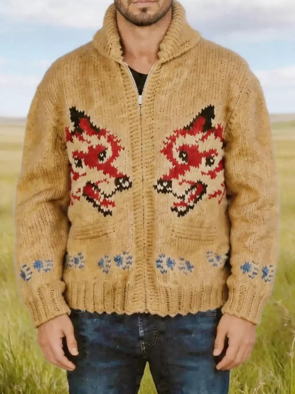 Men's Full Size Animal Chunky Knit Zip-Up Cardigan Plus Size, image 12