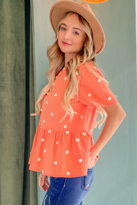 Pom Pom Polka Dots Short Sleeve Top, image 2