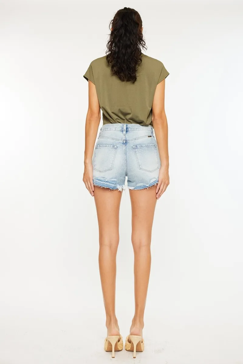 High Rise Raw Hem Denim Shorts, image 3