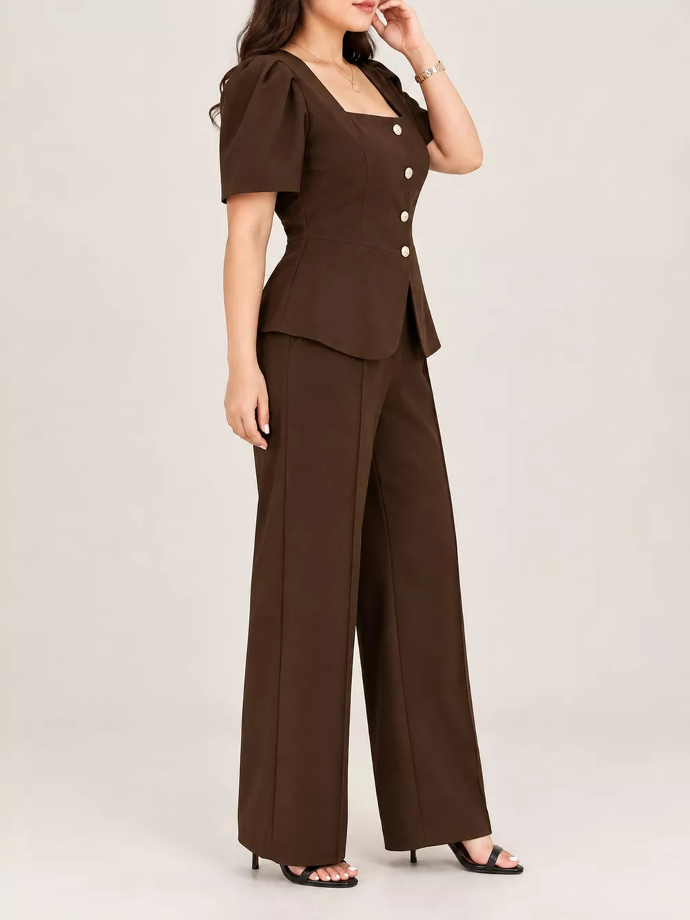 Plus Size Peplum Top and Wide-Leg Pants Two-Piece Set, image 17