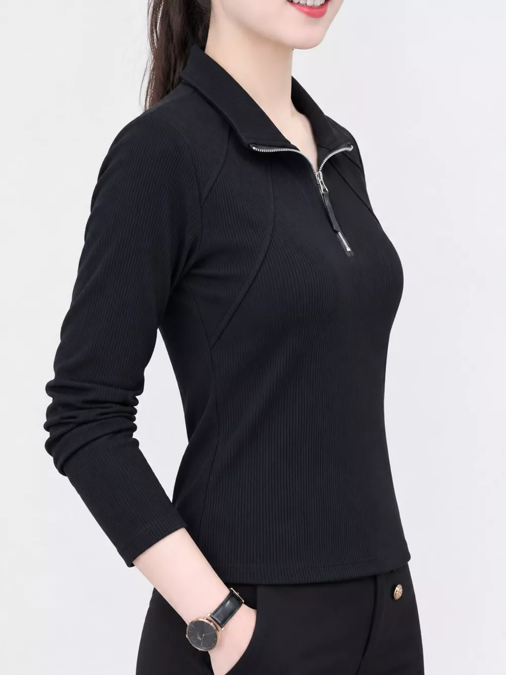 Plus Size Quarter-Zip Long Sleeve Top, image 12