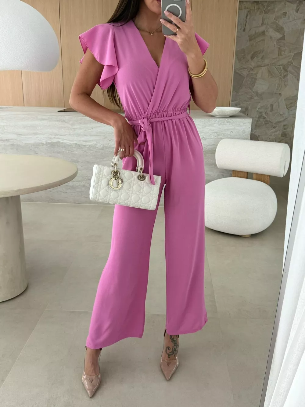 Surplice Ruffle Sleeve Wide Leg Jumpsuit, image 2