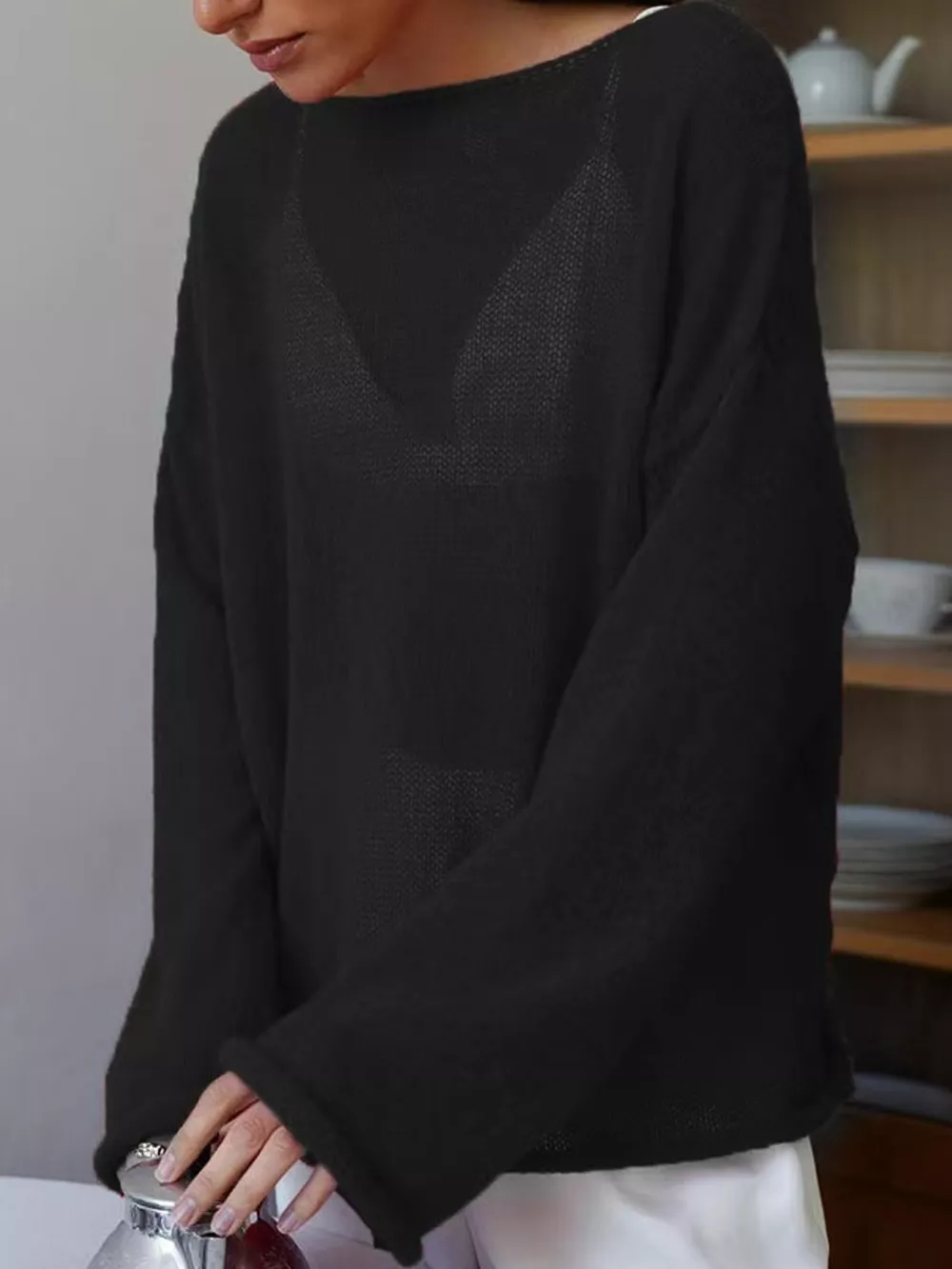 Full Size Sheer Lightweight Knit Top Plus Size, image 36