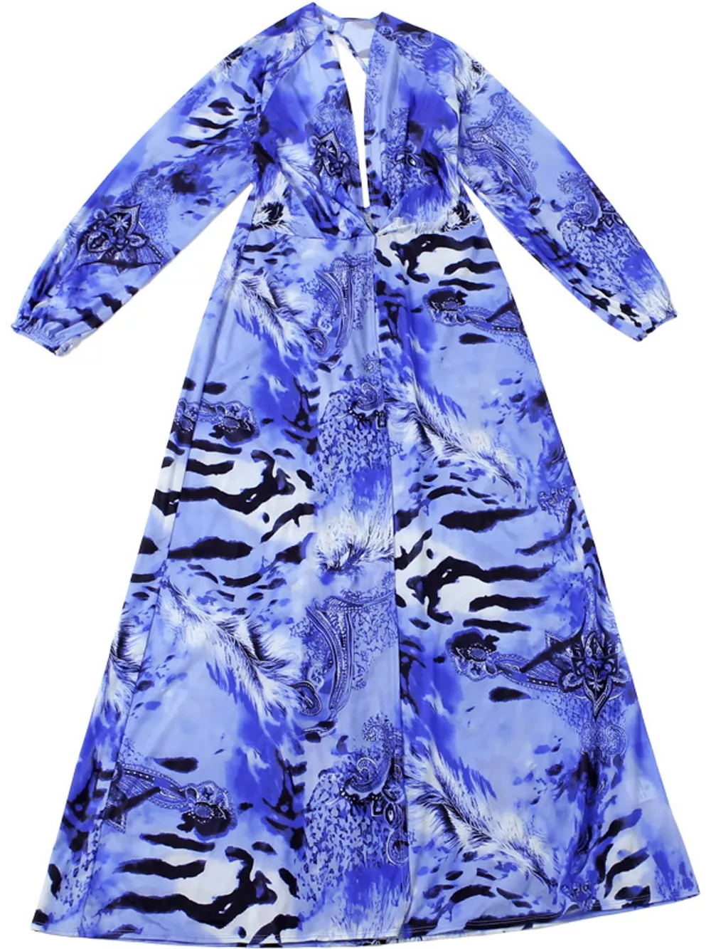Deep V-Neck Long Sleeve Printed Maxi Dress, image 30
