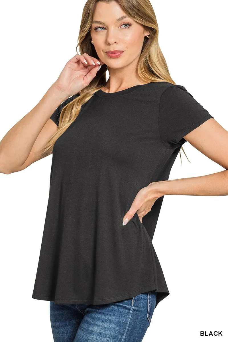 Flowy Round Hem Rayon Short Sleeve T-Shirt, image 2