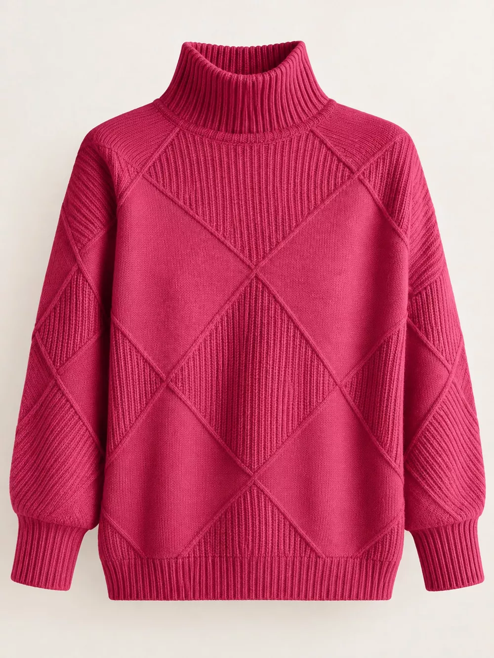 Full Size Diamond Pattern Turtleneck Sweater Plus Size, image 51