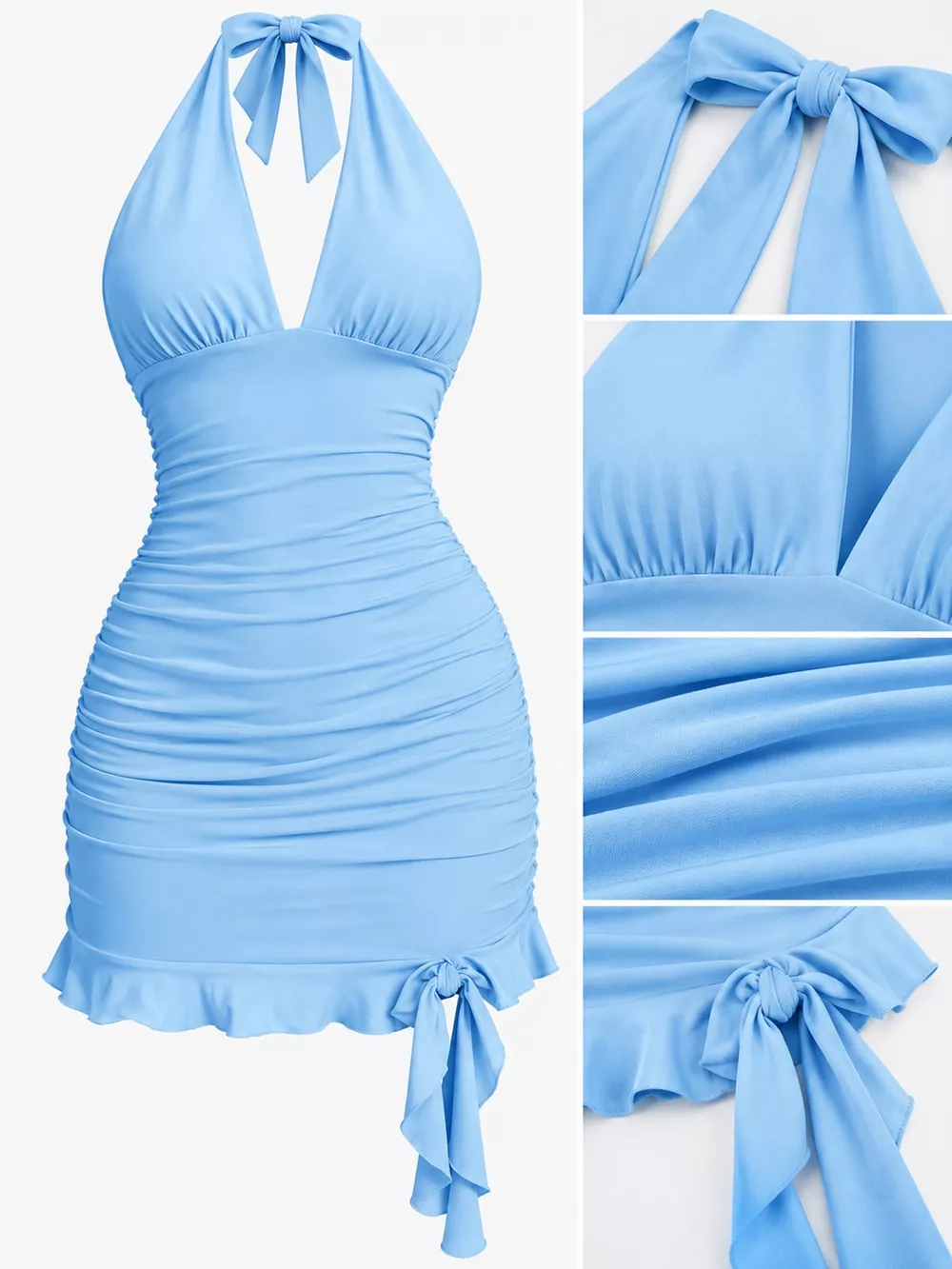 Ruched Halter Neck Bodycon Mini Dress, image 23