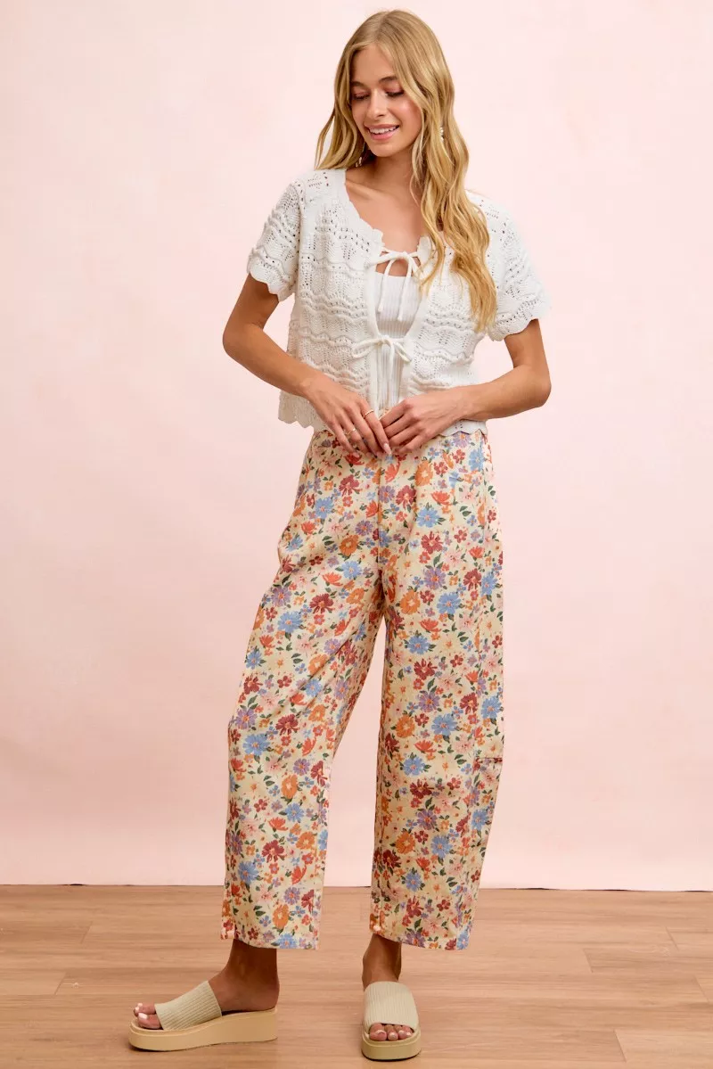 BiBi Washed Floral Printed Twill Barrel Pants, image 10