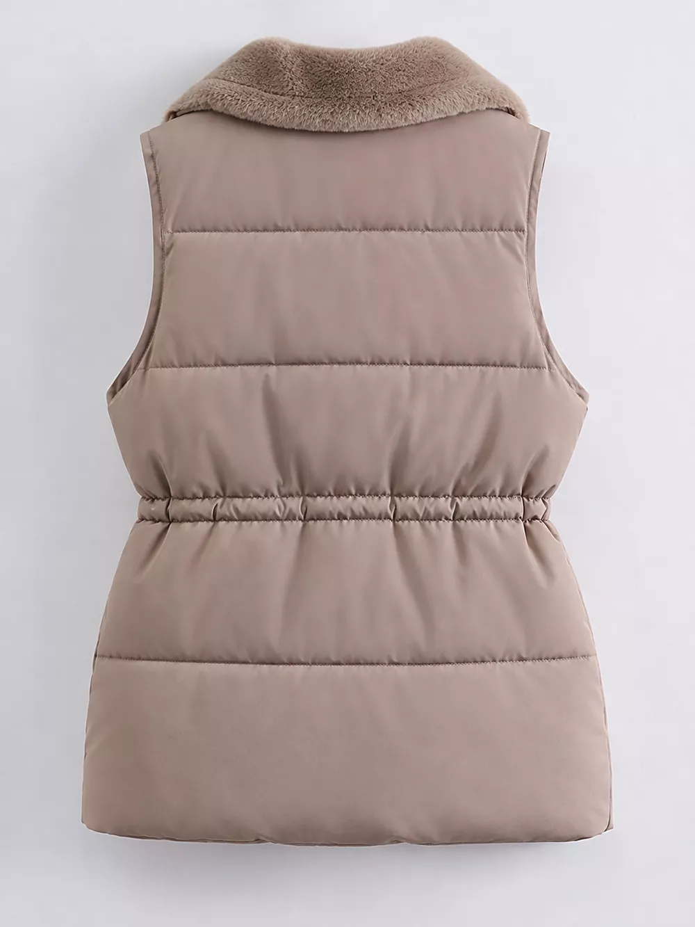 Faux Fur Trimmed Vest Coat with Drawstring Waist, image 8