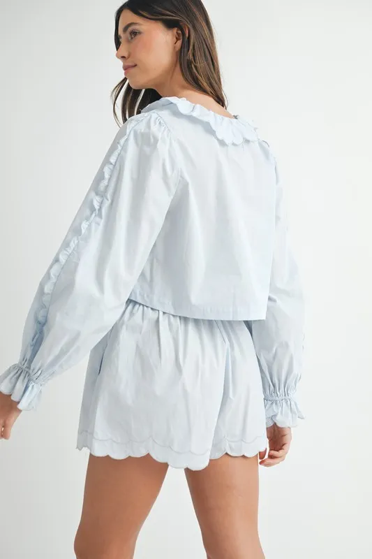 Long Sleeve Scallop Blouse and Shorts Set, image 5