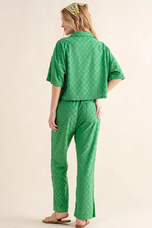 Brushed Texture Checker Board Pattern Casual Pants, image 4