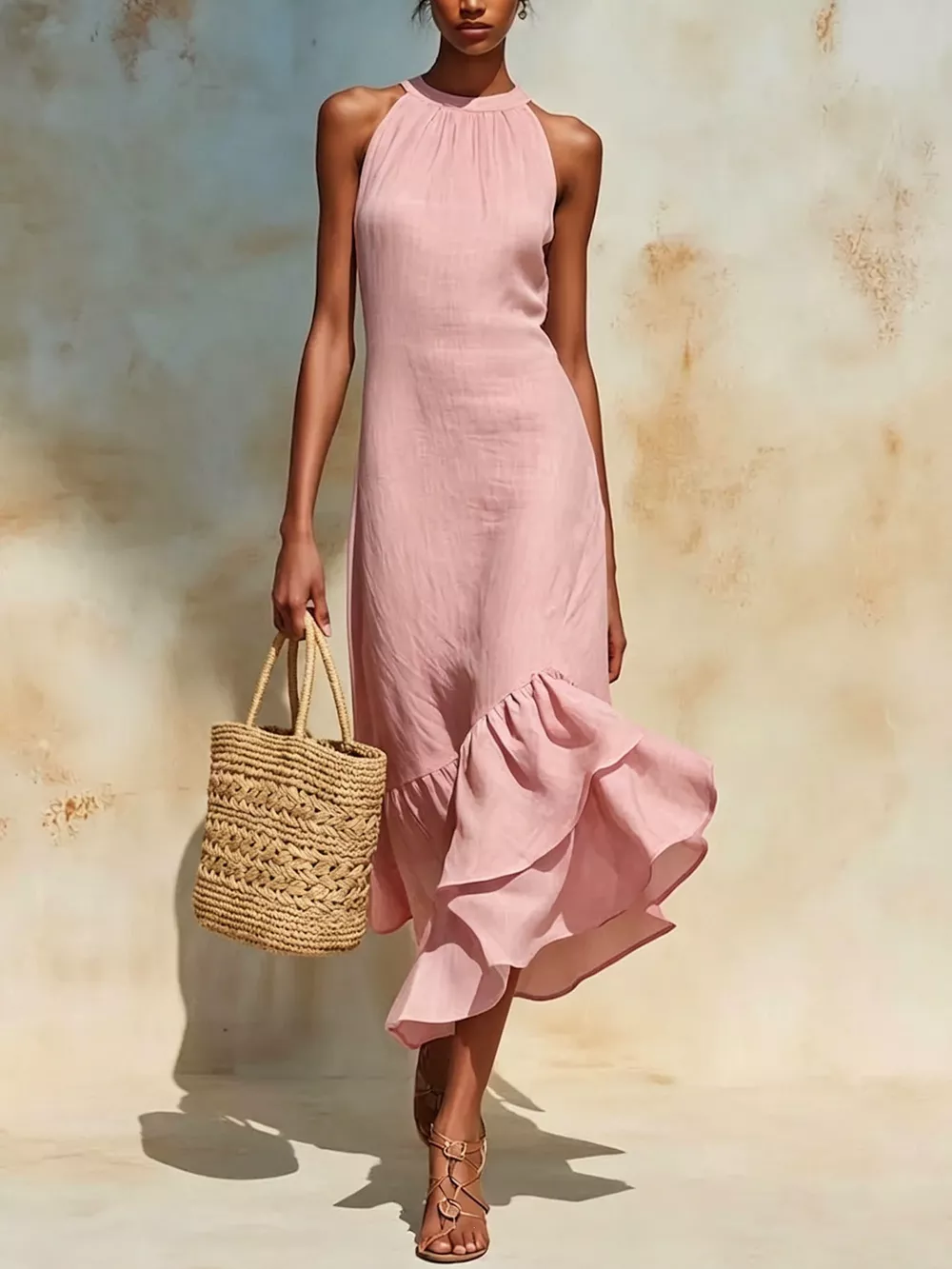 Full Size Ruffle Hem Sleeveless Midi Dress Plus Size, image 6