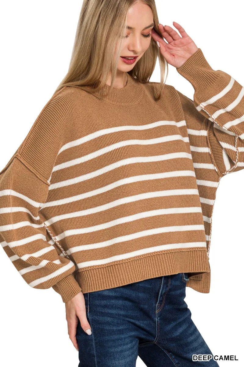 Exposed Seam Striped Oversized Sweater, image 2