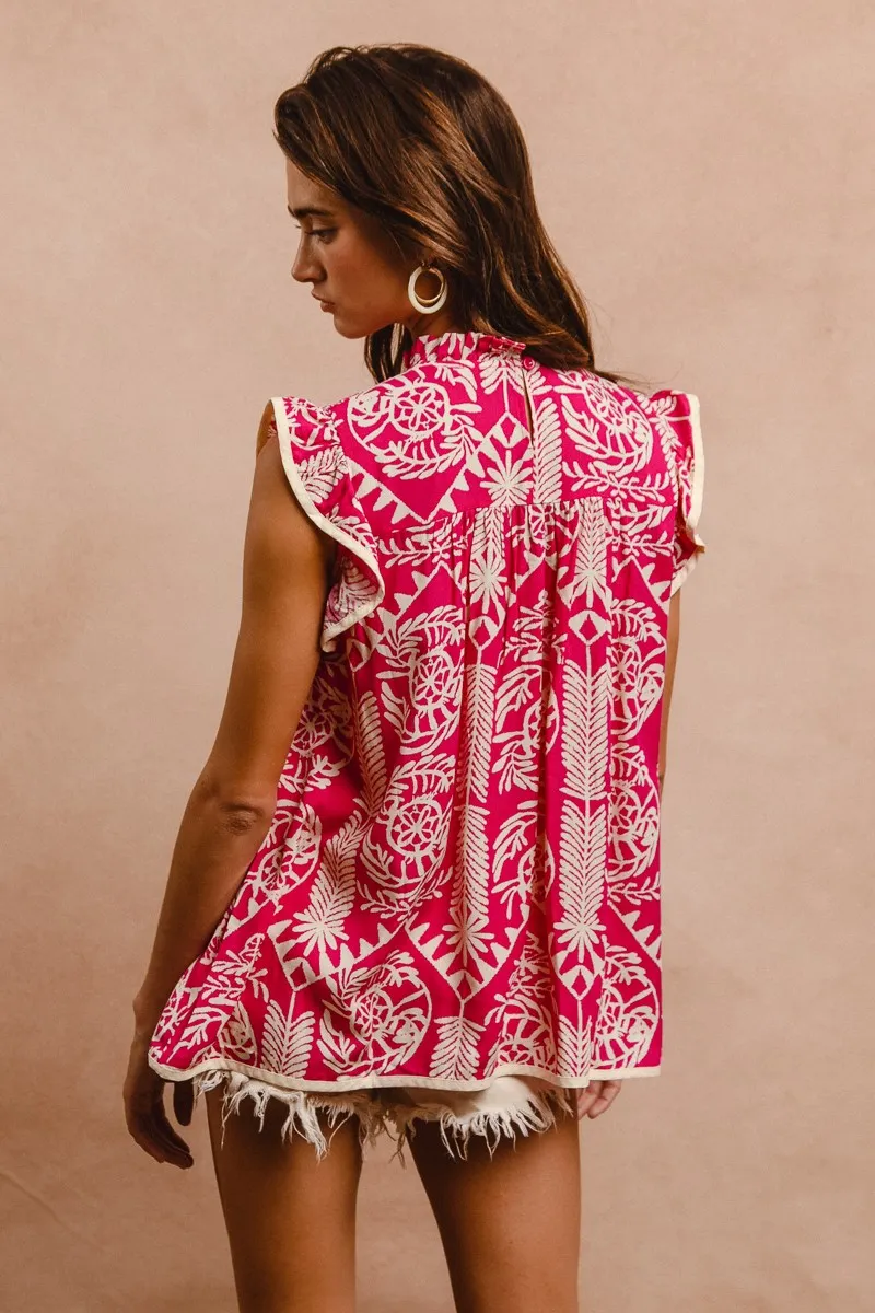 Printed Ruffle Sleeve Top, image 4
