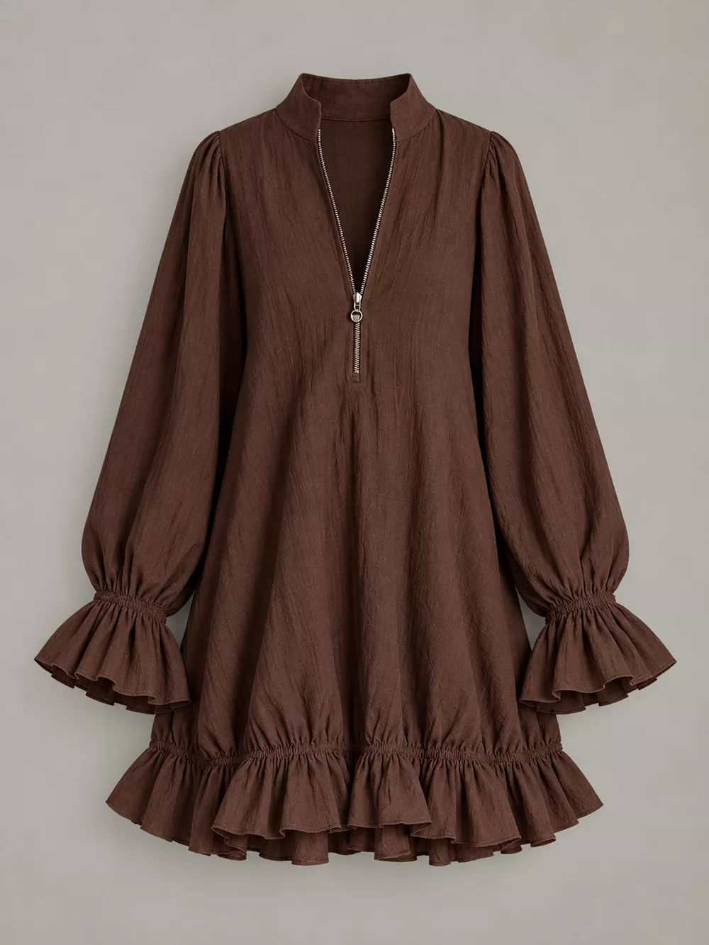 Zipper-Front Ruffle Hem Mini Dress, image 39