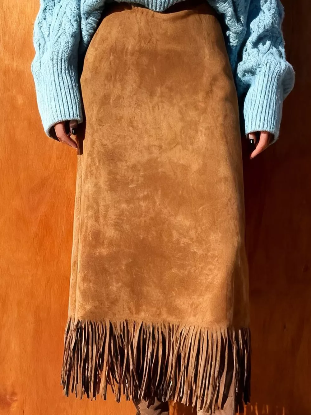 High-Waisted Fringe Midi Skirt, image 3