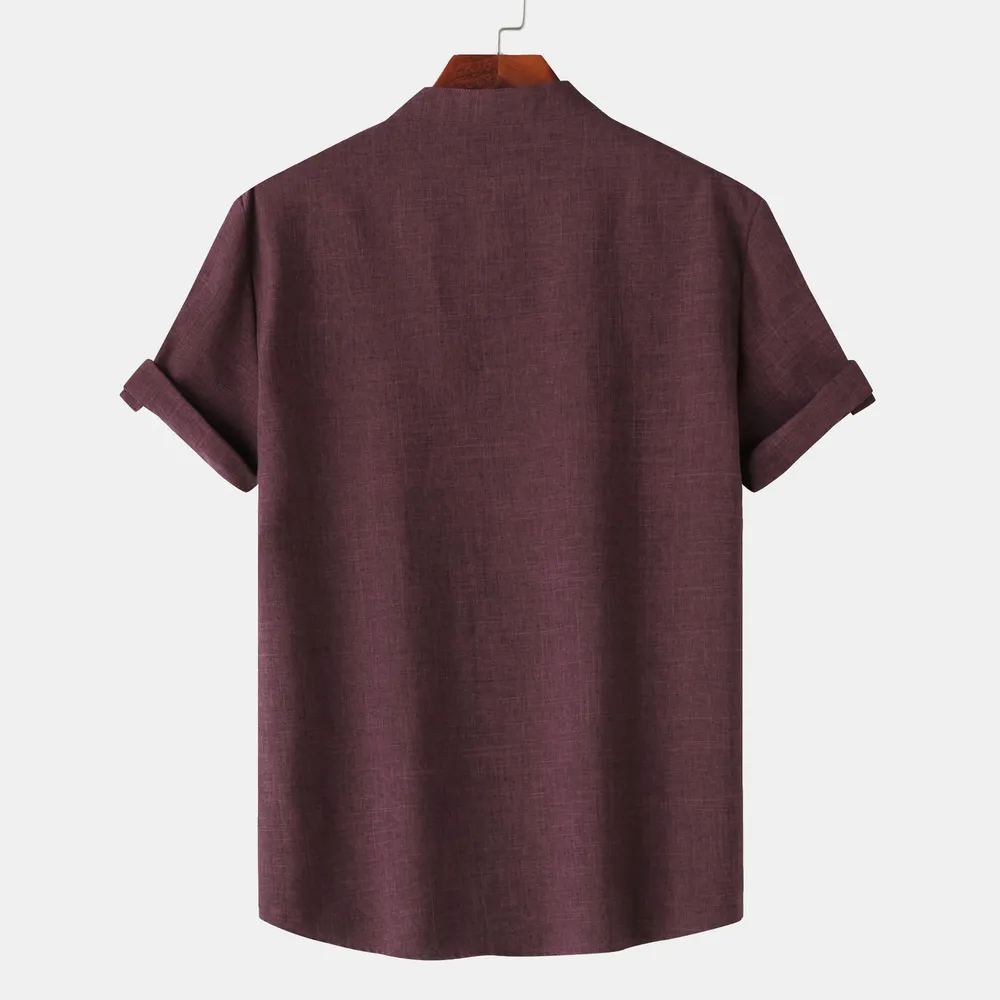 Men's Casual Mandarin Collar Short Sleeve Henley Shirt, image 2